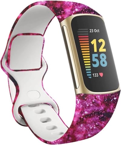 Siliconen Smartwatch bandje - Geschikt voor Pink Galaxy Fitbit Charge 5 / Fitbit Charge 6 bandje - Strap-it Horlogeband / Polsband / Armband - Maat: Maat S
