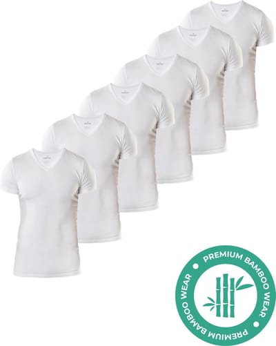SQQUADD® Bamboe T-Shirt Heren - Slim fit - V-hals - Maat S - 6-pack - Zijdezacht en Ademend - Anti Zweet T-Shirt - Ondershirt Heren - Wit