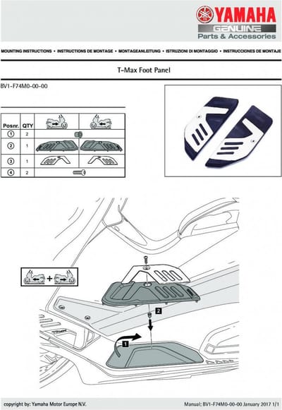 Protection marche pied inférieur origine pour scooter Yamaha 530 XP ABS T-Max SX 4T LC 2018 à 2020 BV1F74M00000 / Inférieur Neuf