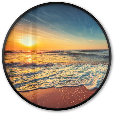 Poster in lijst Rond - Fotolijst 60x60 cm - Posters - Strand - Zee - Zonsondergang - Goud - Ronde posterlijst zwart - Decoratie - Wanddecoratie woonkamer - Muurdecoratie slaapkamer