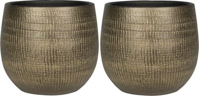 Set van 2x stuks plantenpotten/bloempotten in een strakke Modern design look metal goud dia 20 cm en Hoogte 20 cm