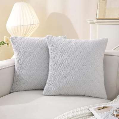 Kussensloop 45x45 cm Set van 2, Chenille Kussenhoezen van Super Zacht Pluizig, Decoratieve Kussenhoes met Verborgen Ritssluiting en Ruitpatroon, voor Bank Woonkamer Slaapkamer, Lichtgrijs