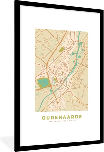 Fotolijst incl. Poster - Stadskaart - Plattegrond - Vintage - Oudenaarde - Kaart - 80x120 cm - Posterlijst