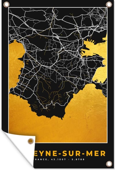 Muurdecoratie Kaart – Plattegrond – Frankrijk – Stadskaart - la Seyne-sur-Mer - 120x180 cm - Tuinposter - Tuindoek
