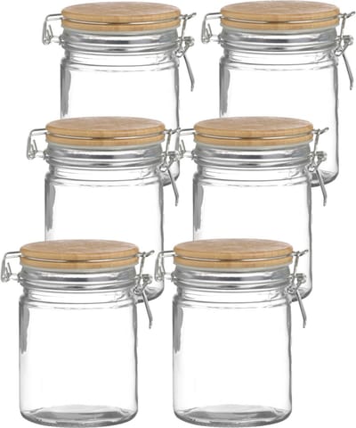 Urban Living Voorraadpot/bewaarpot - 10x - 700 ml - glas - met beugelsluiting - bamboe deksel