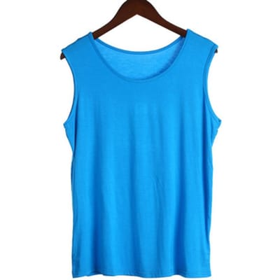 Mouwloos sexy vest dames effen kleur dun hemdje dames ronde hals zomerbandjes T-shirt 5XL hemelsblauwe kleur