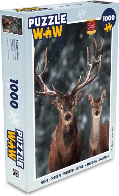 Puzzel Hert - Dieren - Winter - Gewei - Sneeuw - Natuur - Legpuzzel - Puzzel 1000 stukjes volwassenen