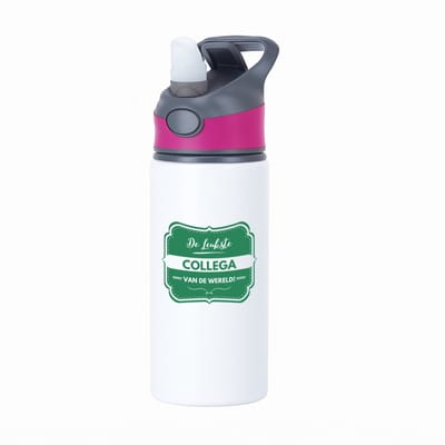 Hacebo® - De leukste collega van de wereld waterfles met rietje roze - iemand die een collega is - leukste ooit - werk - collega - verjaardagscadeau - kado - gift - geschenk - afscheidscadeau - welkomscadeau - water fles - 650ML