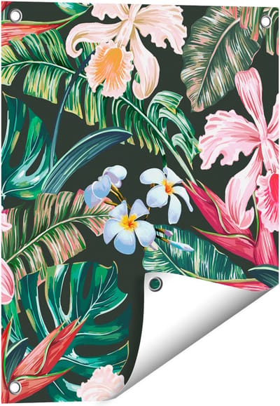 Gards Tuinposter Getekende Tropische Bloemen - Abstract - 40x50 cm - Tuindoek - Tuindecoratie - Wanddecoratie buiten - Tuinschilderij