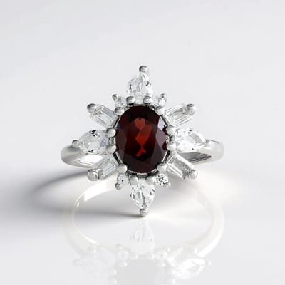 Cavill - Elegante damesring - 925 Sterling zilver platina - Mozambique granaat 1,43 ct - Witte topaas 1,05 ct - Ovaal geslepen