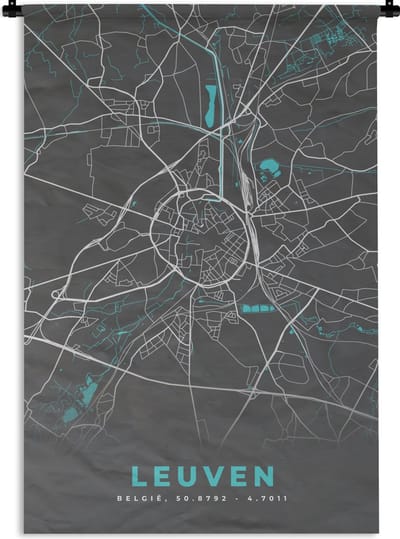 Wandkleed - Wanddoek - Plattegrond – Leuven – Blauw – Stadskaart - Kaart - België - 120x180 cm - Wandtapijt