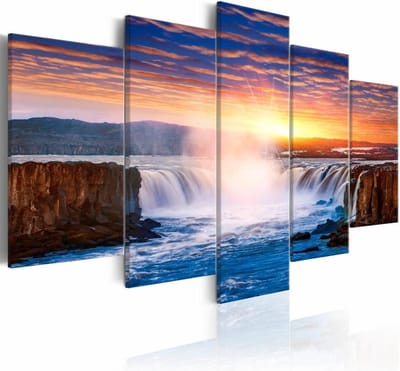 Schilderij - Selfoss Waterval, IJsland , multi kleur , 5 luik