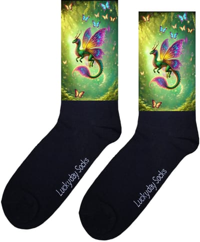 LuckyDay Socks - Vlinder draak - Opkikker - Beterschap - Magisch - Bloemen - Verjaardag cadeau - Leuke sokken - Vrolijke sokken - Kerst sokken - Print sokken - Sinterklaas cadeau - Grappig cadeau - Moederdag - Vaderdag - Socks maken Happy - 37-44