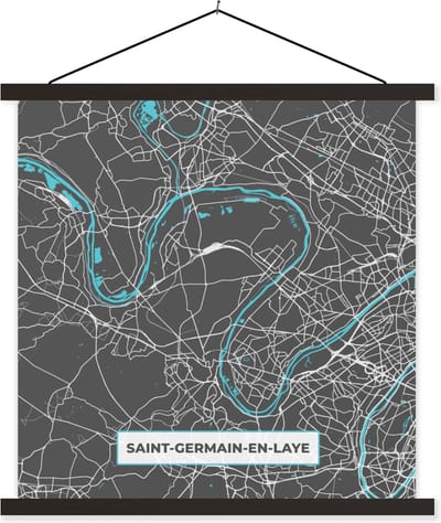 Posterhanger incl. Poster 60x60 cm - Schoolplaat - Saint-Germain-en-Laye - Frankrijk - Kaart - Stadkaart - Plattegrond - Textielposter - Zwarte latten - Stadskaart