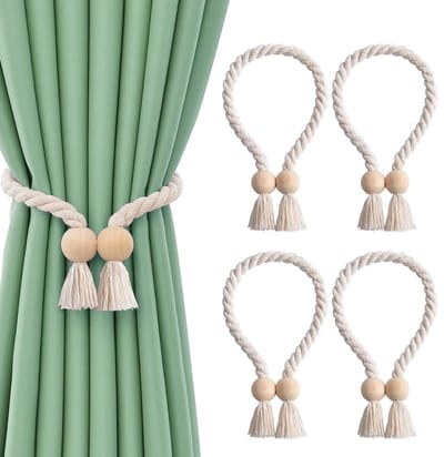 Dailygoods - Set van 4 magnetische embrasses met extra sterke magneten, gewichten voor gordijnen en gordijnhaken, magneten voor gordijnen zonder boren, magnetische embrasses crème voor thuis en op kantoor