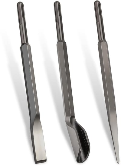 SDS-plus kanaalbeitel set 3 stuks - plat, punt en U-vorm - 14 x 230 mm & 22 x 82 x 250 mm - superhard staal voor beton en baksteen