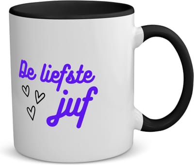 Akyol - de liefste juf koffiemok - theemok - zwart - Juf - voor de liefste juf - juf - verjaardagscadeau - verjaardag - cadeau - afscheidscadeau - geschenk - leuke cadeau - kado - gift - juffendag - 350 ML inhoud