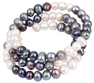 Zoetwater parel armband Wrap White Grey Blue Pearl - echte parels - wit - grijs - blauw - wikkelarmband - sieraden zakje - parel armband dames - zoetwaterparel