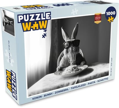 Puzzel Konijn - Bunny - Zonnebril - Tafelkleed - Pasta - Schattig - Legpuzzel - Puzzel 1000 stukjes volwassenen