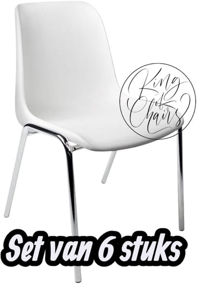 Kantinestoel Helene Wit -set van 6- verchroomd onderstel kantinestoel stapelstoel kuipstoel vergaderstoel tuinstoel kantine stoel stapel stoel tuin stoel kantinestoelen stapelstoelen kuipstoelen arenastoel schoolstoel bezoekersstoel Everardo