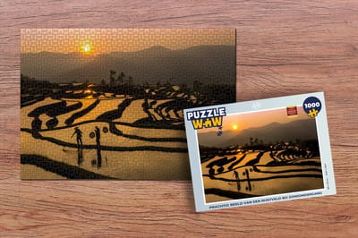 Puzzel Prachtig beeld van een rijstveld bij zonsondergang - Legpuzzel - Puzzel 1000 stukjes volwassenen