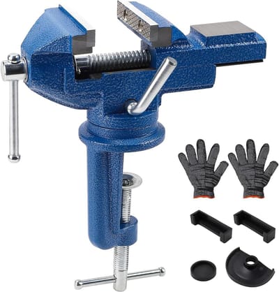Klem met Schroefmechanisme, 70 mm Bekbreedte, 360° Draaibaar, Geschikt voor Hout en Metaal, Blauw
