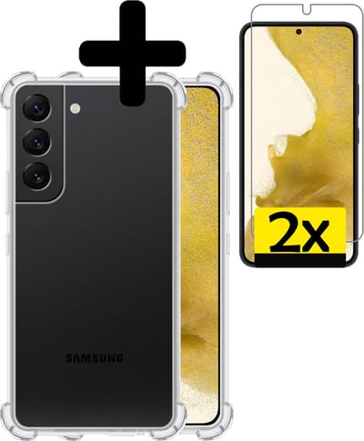 Hoesje - Met Screenprotector - 2 Stuks - Geschikt voor Samsung Galaxy S22 - Sterk & Shockproof - Siliconen Case - Back Cover - Telefoon Hoes - Shock Proof - Telefoonhoesjes - Transparant