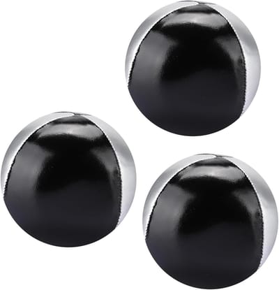 Jongleerballen Set - Oefenballen Entertainment - Vaardigheden Trainen - Scheurbestendig PU-leer - 3 stuks - Zilver Zwart