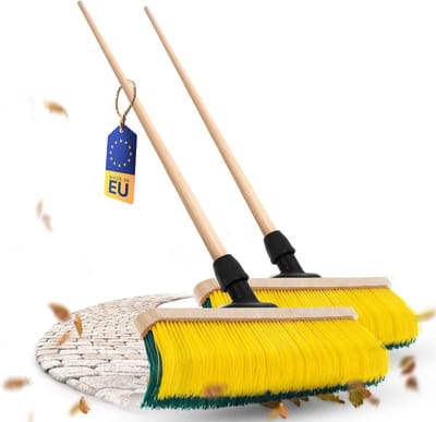 Novaliv 2X klauwbezem met steel 60cm, speciale bezem met gebogen borstelharen - ideaal als tuinbezem, schraapbezem, kunstgrasbezem, ideaal voor op de camping, straatbezem
