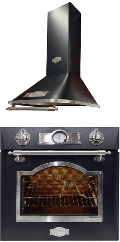 Kaiser - inbouwoven - EH 6355 Em Sil - met - afzuigkap - A 6315 Em Sil ECO - antraciet geëmailleerd - zilver decor - retro - zelfvoorzienende elektrische inbouwoven - 60 cm - 67L - 8 functies