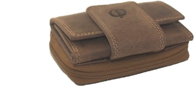 Oi Hunter bruin leren mini portemonneetje met ritsvak / super klein herenbeursje of damesbeursje voor contant geld / afsluitbaar klein rits portemonneetje zonder plaats voor pasjes / mini Trifold beursje afsluitbaar / bruin leer / 412H
