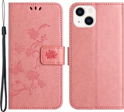 Coverup Hoesje - Geschikt voor iPhone 15 Hoesje - Coverup Bloemen & Vlinders Book Case - Roze