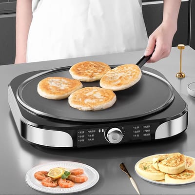 Elektrische Pannenkoekenpan - Crêpe Maker - Snelle Maaltijden - Antiaanbaklaag - 40cm Diameter - Zilver