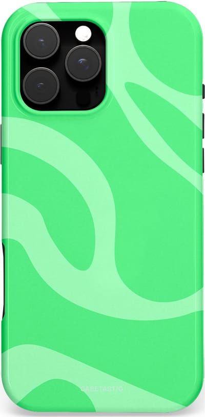 Casetastic Hoesje Geschikt voor Apple iPhone 16 Pro Max Magsafe - Stijlvolle Beschermende Duo-layer Case - Limoen Groene Vloeiende Golven