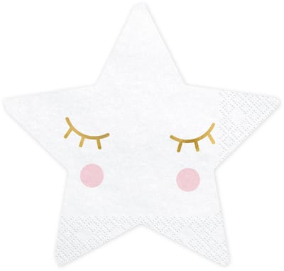 PARTYDECO - 20 papieren servetten kleine witte ster 16 x 16 cm met gouden ogen