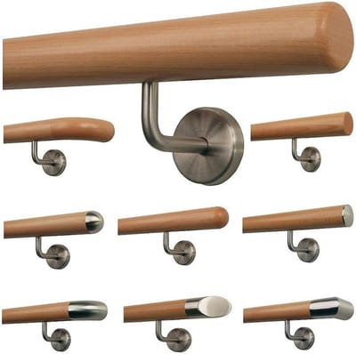 Houten trapleuning - Houten handvat - Veilig traplopen - Roestvrijstalen houders - 170 cm - Beuken