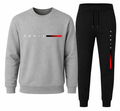 Trainingspak heren – Sweater en Sportbroek – Comfortabel Joggingpak – Unisex Streetwear Set – PARIS Design – Grijs – XS