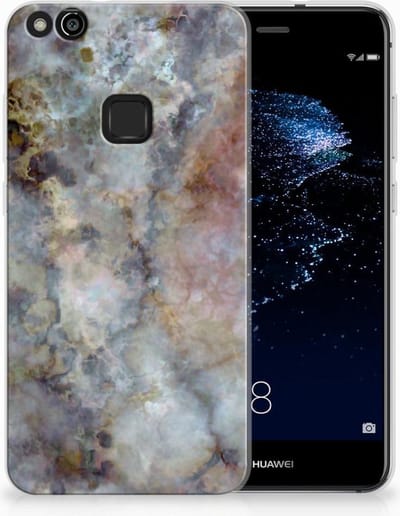 Huawei P10 Lite TPU Siliconen Hoesje Marmer Grijs