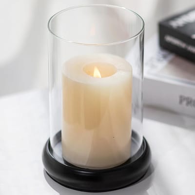 Orkaan Kaars Houder - Helder Glas Pilaar Kaars Houder Cilinder Lantaarn Met Metalen Lade Voor Schouw Open Haard Koffie Eettafel Decoratieve Tafelstukken Voor Kerst Bruiloft, Zwart
