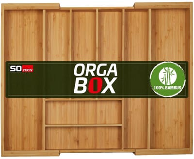 ORGA-BOX UNIVERSAL Besteklade van bamboe verstelbaar voor ladebreedte 400 - 600 mm tot 8 vakken voor lade diepte 473 mm (Binnenmaat)