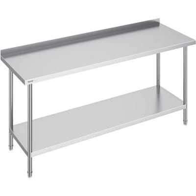 VEVOR RVS werktafel, commerciële werktafel voor voedselbereiding, metalen werktafel met verstelbare hoogte voor restaurant, thuis en hotel 610 x 1829 x 914 mm