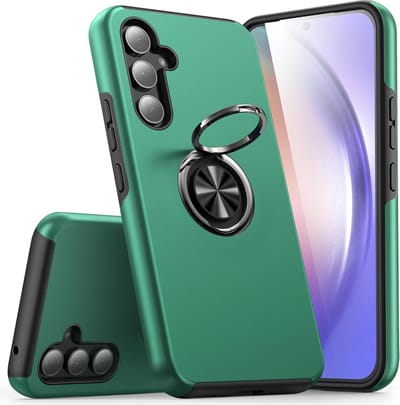 Telefoonhoesje Met Vingerring & Magneet voor Telefoohouders - Hoesje Geschikt voor: Samsung Galaxy A34 - Anti-drop harde cover - Groen