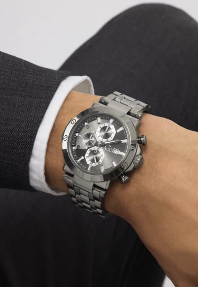Gc Gc Technoforce Chrono Metal Quartz Chronograafhorloge Gunmetal Kast Gemaakt Van 100% Roestvrij Staal En Een Armband Van 100% Roestvrij Staal 44 Z75001G2, Z75002G7, Z75003G9