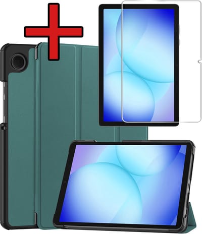 Hoesje - Geschikt voor Samsung Galaxy Tab A11 Plus / A9 Plus - Met Screenprotector - Hardcover Book Case - Trifold Bookcase Hoes - Hard Cover - Tablethoes - Donkergroen