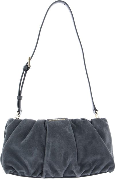 MANDARINA DUCK Leren Schoudertas Velvet Plisse Bucket Bag London Fog Grijs