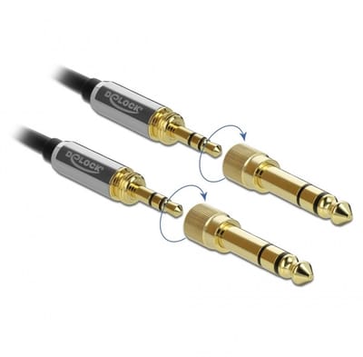 Delock 3,5mm Jack spiraalkabel met schroefbare 6,35mm Jack adapters | 2 meter