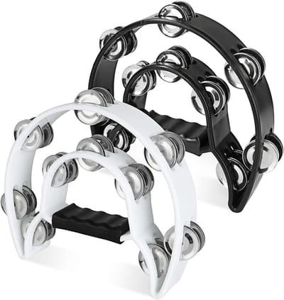 Tamboerijn Set - Handtrommel Percussie - Muziek Maken - Dubbele Rij - 25cm - Zwart Wit