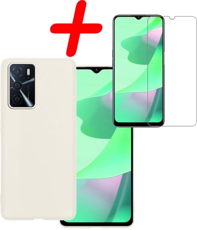 Hoesje Met Screenprotector - Geschikt voor OPPO A16s - Sterk & Shockproof - Back Cover - Siliconen Case - Telefoon Hoes - Wit
