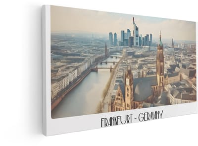 Artaza Canvas Schilderij Frankfurt Skyline - 100x50 cm - Wanddecoratie Duitsland - Muurdecoratie Stad - Decoratie Main Rivier - Schilderijen Op Canvas