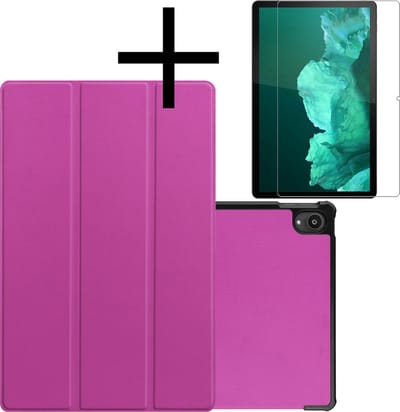 Hoes - Geschikt voor Lenovo Tab P11 Plus - Met Screenprotector - Trifold Bookcase - Hard Cover - Hardcover Book Case - Tablet Hoesje - Paars